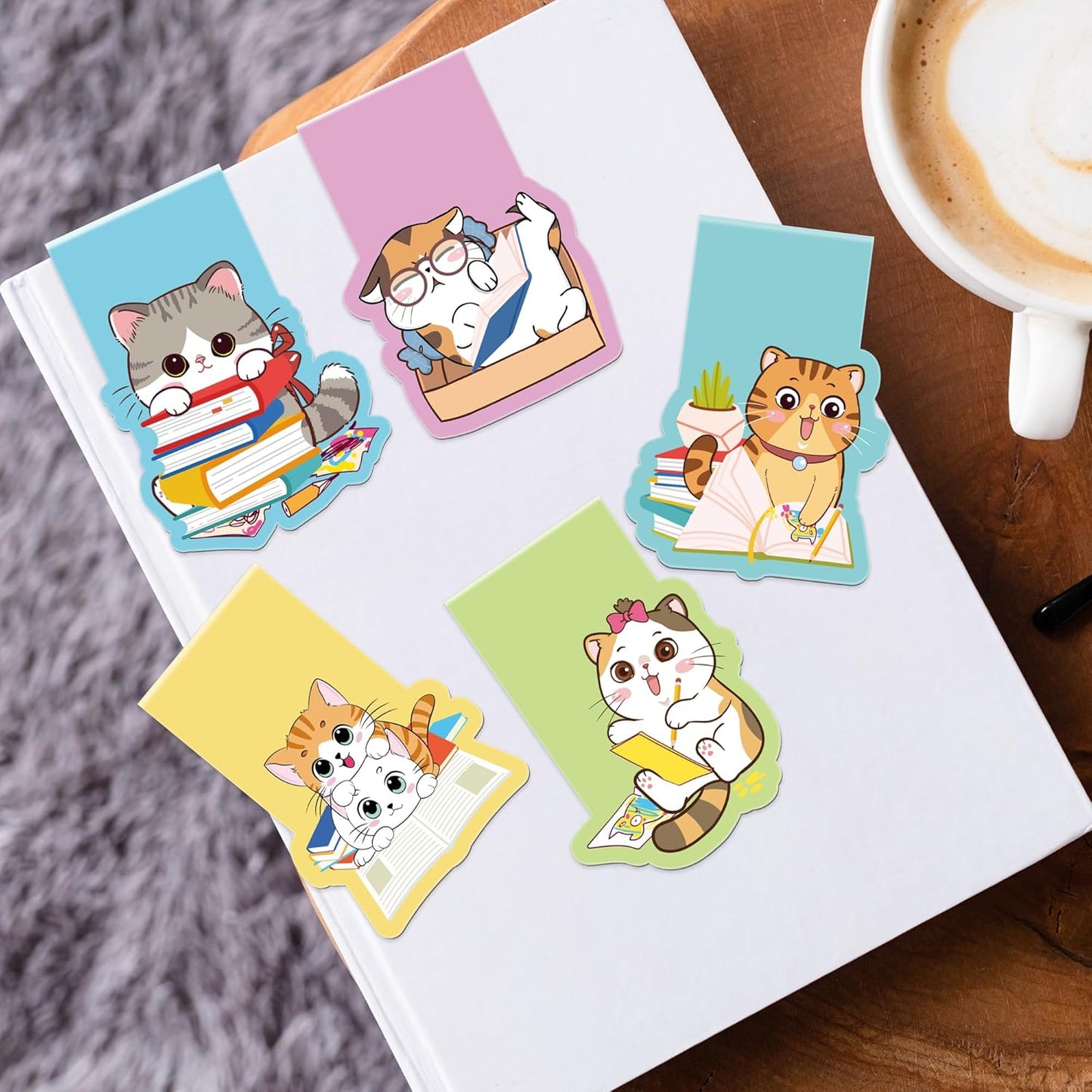 Cat Magnetic Bookmarks, 8 Pcs Cute Cartoon Cat Magnet Page Markers Animal Bookmark Clips for Reading, Magnetic Book Marks for Students Teachers Book Lovers School Office Gifts