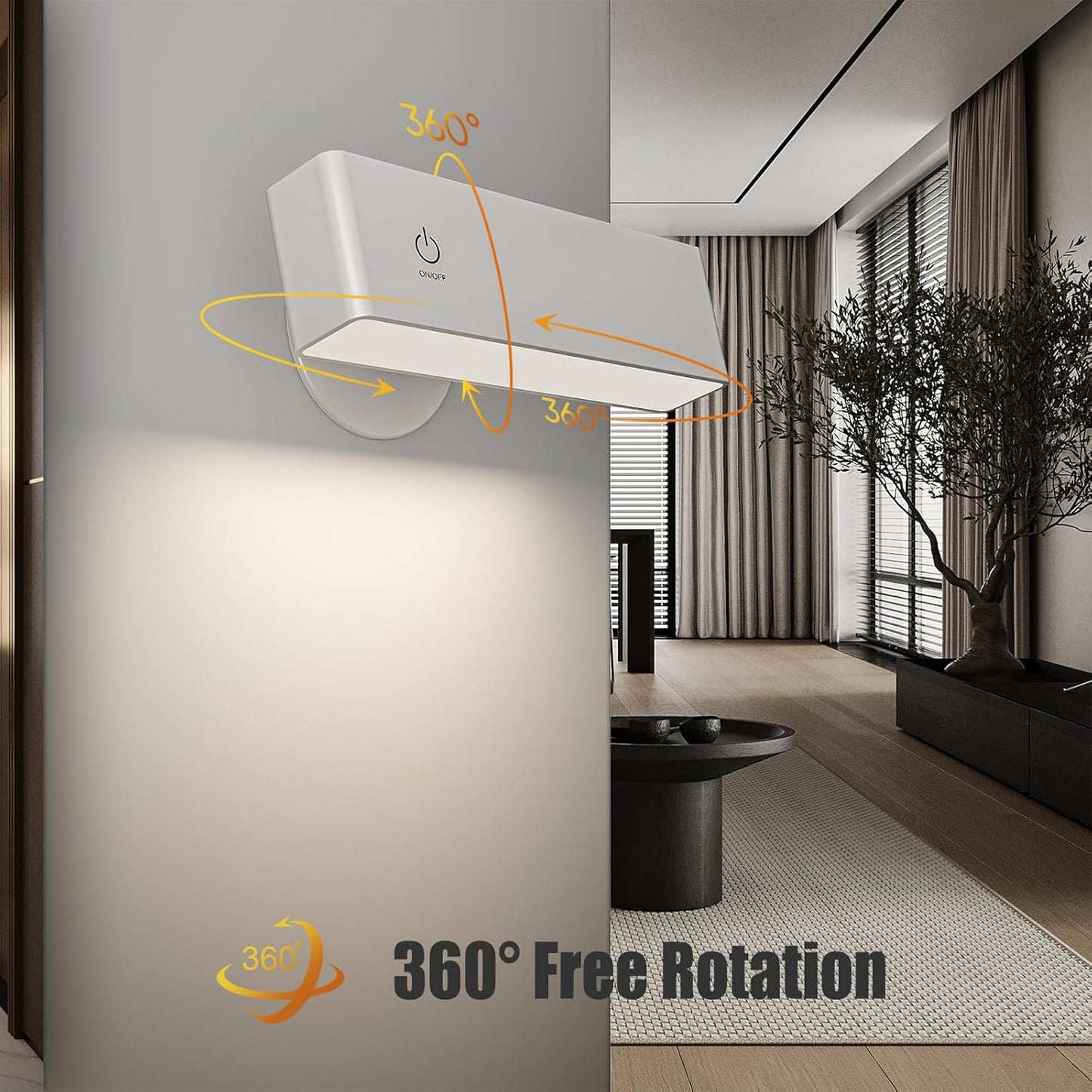 Honalia Rechargeable Wall Lights 2 Pack, Dimmable Cordless Wall Sconce with Magnetic 360° Rotation & Touch Control, Battery Powered Wall Mounted Lamp for Bedroom, Bedside Reading, Renters (No Wiring)