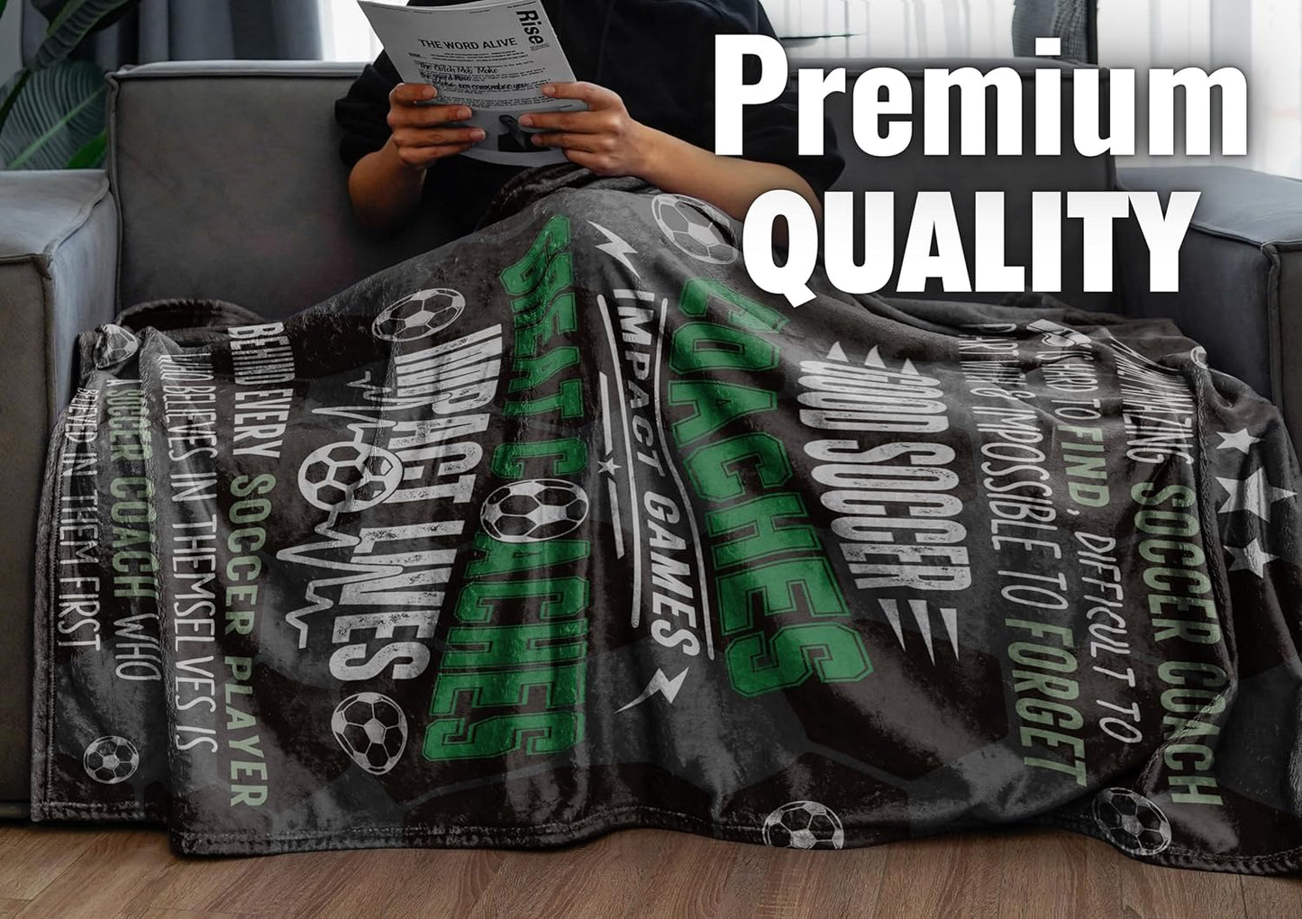 InnoBeta Soccer Coach Gifts Blanket for Men, Throw for Teacher Coach Sports Fans Adults - Impact Lives, 60" x 80"