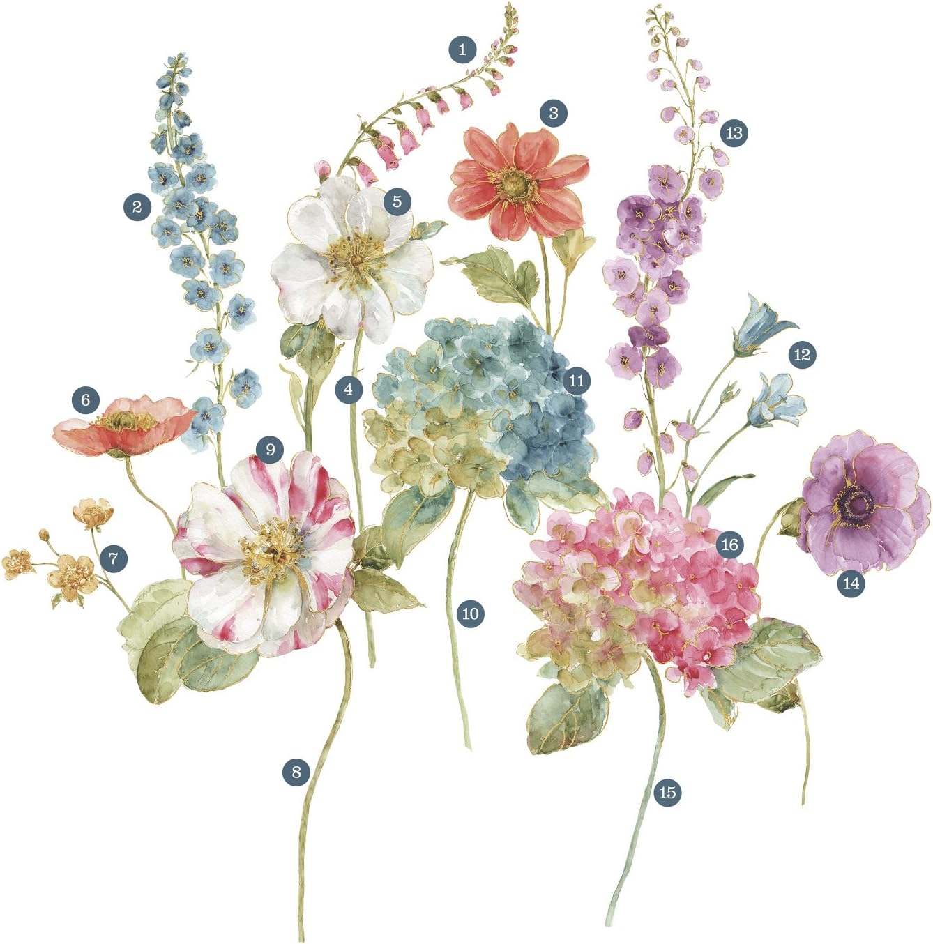 RoomMates RMK3261GM Lisa Audit Garden Flowers Peel and Stick Giant Wall Decals