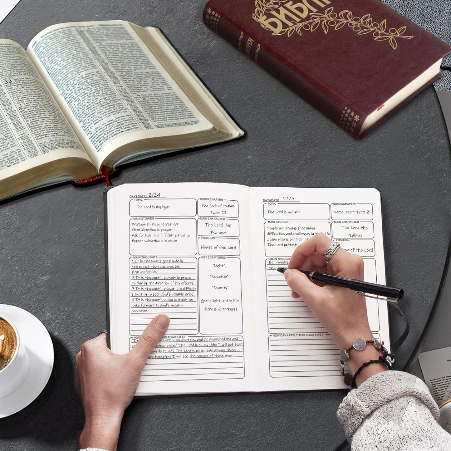 Bible Study Journal, Church Bible Prayer Journal, Study Scripture Notebook for Note Taking Reflection, Based Religious Gifts and Bible Study Supplies (Black)
