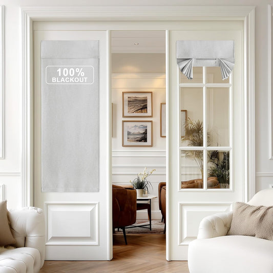 NICETOWN 100% Linen Blackout French Door Curtains, 30 x 69 inches Long Farmhouse Privacy Door Window Covering, Room Darkening Blinds, Thermal Insulated Shades for Bedroom, 1 Panel, White