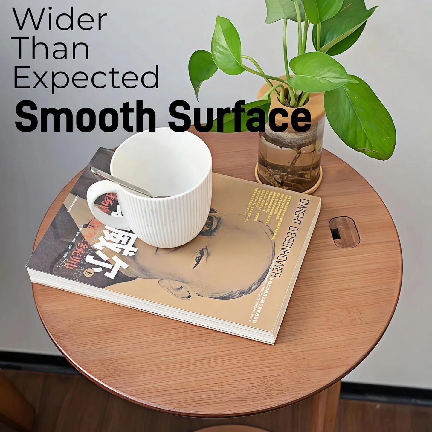 Side Table with Pedestal - Adjustable Height C Shaped End Tables for Small Spaces, Couch, Bedside, Living Room, 14x14x26 Inch TV Tray Round Stand for Drink, Snack, Coffee - Brown