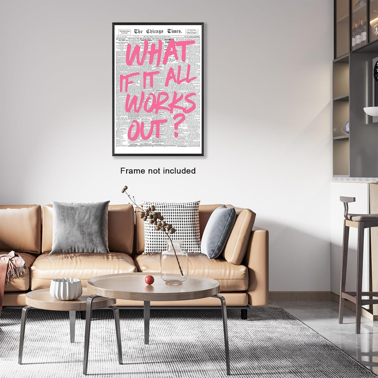 What If It All Works Out Pink Wall Art – Aesthetic Newspaper Canvas Poster, Motivational Quote Print for Girl Dorm Room, Feminine Positive Decor for Bedroom or Office 1216 in Unframed
