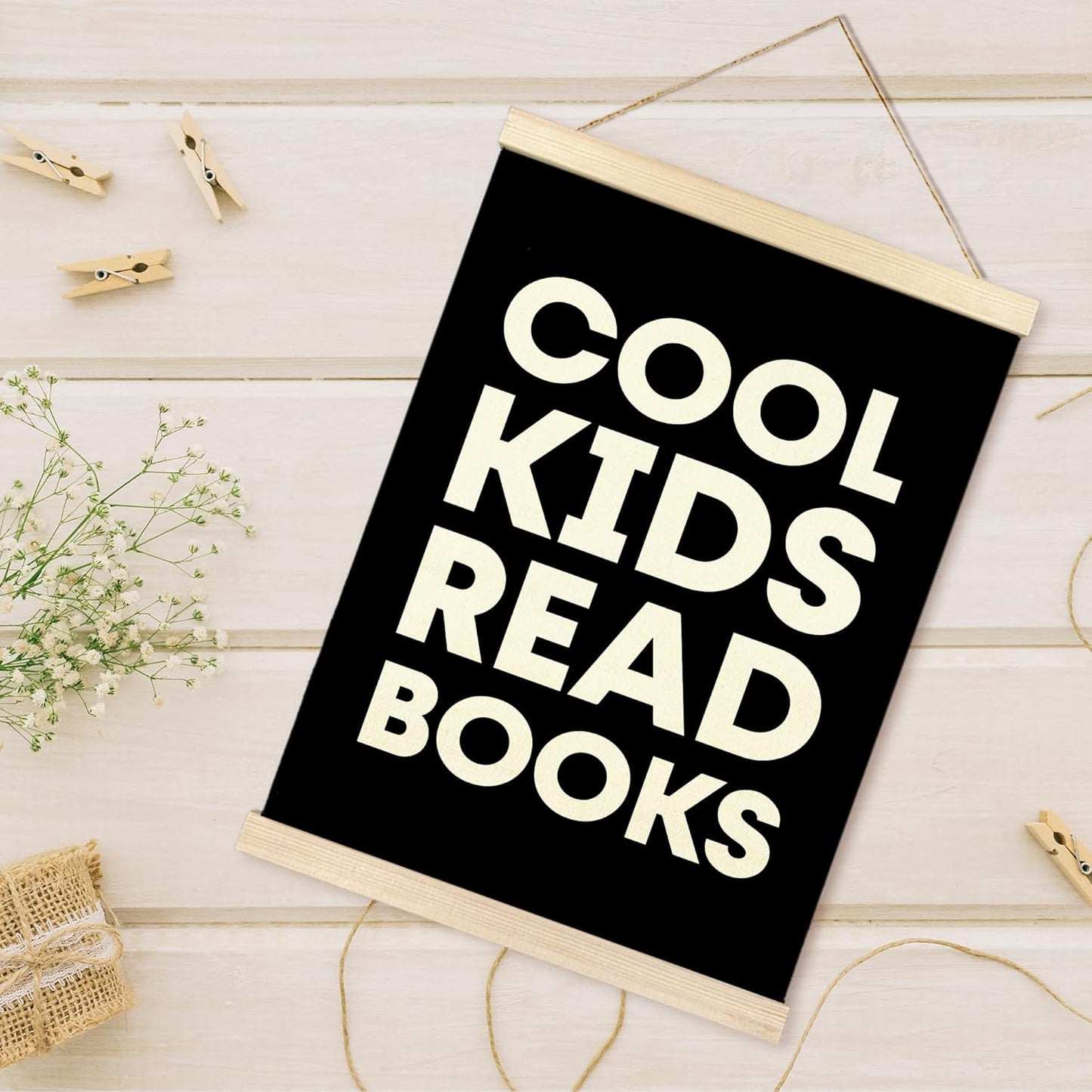 TAEDIN Cool Kids Read Books Poster Hanger Frame, Baby Boys Girls Black Wooden Canvas Artwork Print Hanging Sign Inspirational Book Lovers for Nursery Reading Corner Homeschool Classroom Decor 12X16