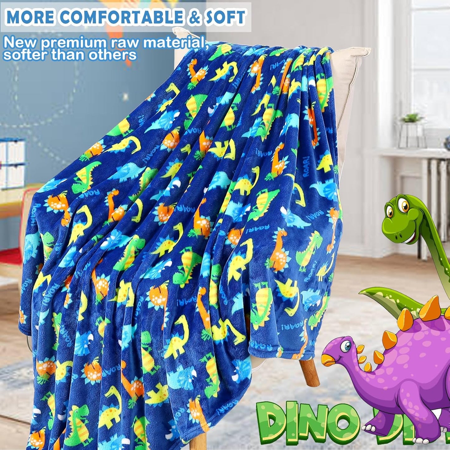 Warm Soft Toddler Fleece Blankets for Boys with Dinosaur Pattern Print - Cozy Fuzzy Plush Flannel Kids Throw Blanket for Daycare & School - 50x60 inches
