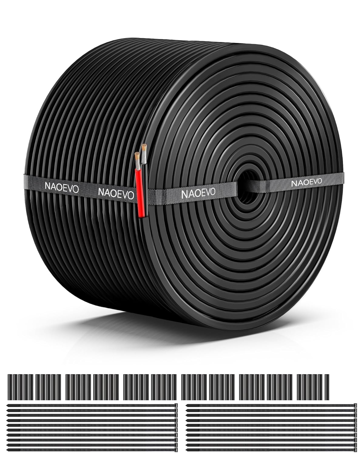 NAOEVO 16 Gauge Wire 2 Conductor Electrical Wire, 16 AWG Stranded PVC Cord, 12V Low Voltage/Tinned Copper/Flexible Cable for Automotive Wiring, Lamp Cord, Marine Cable (50FT)