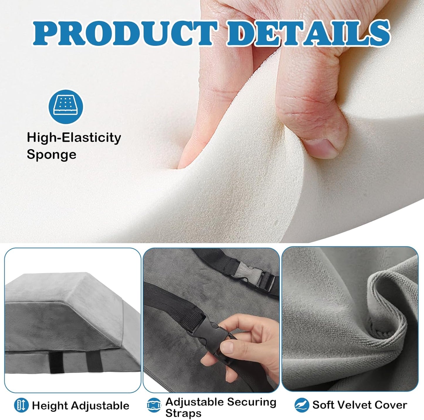 Wedge Adjustable Recliner Leg Rest Cushion 6inch Thick Recliner Foot Rest Cushion with High Elastic Foam and Straps Multipurpose Leg Elevating Pillow for Chair Sofa Bed Couch
