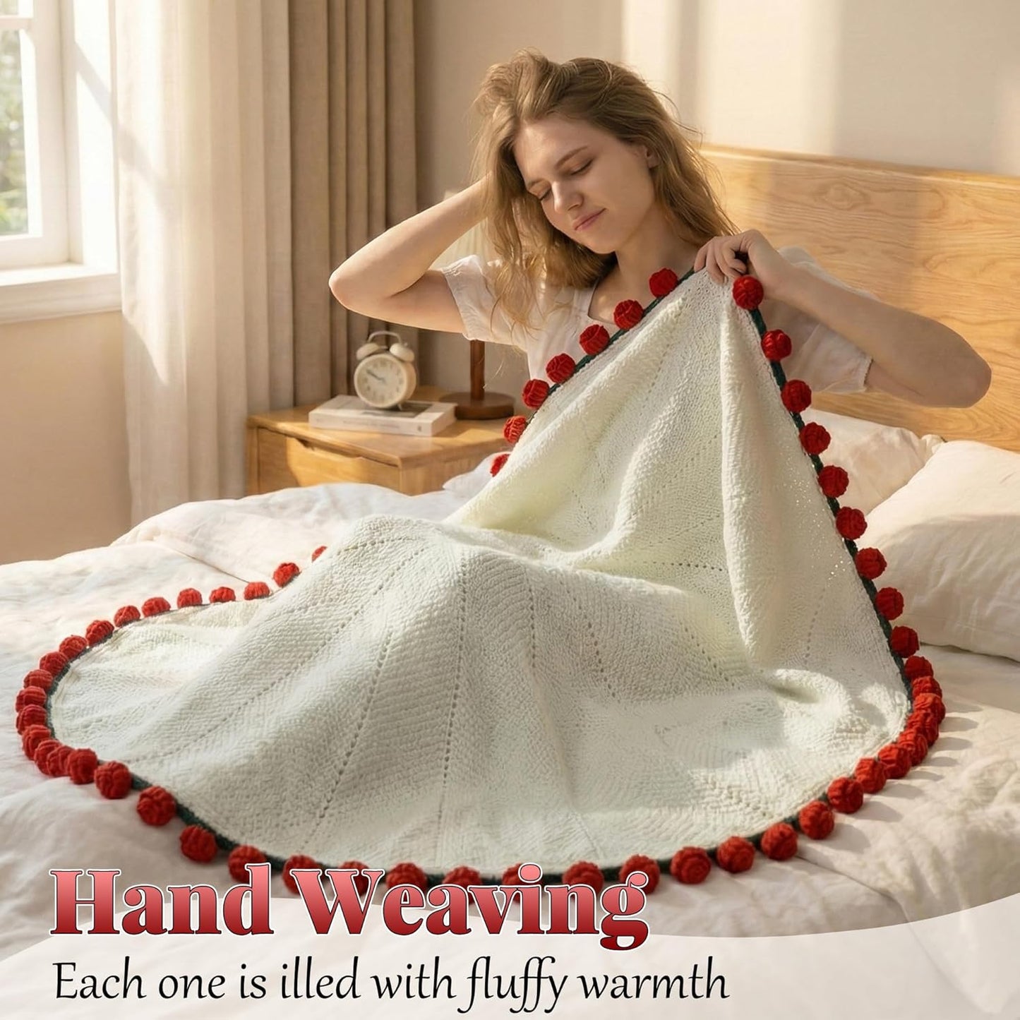 Valentines Day Gifts for Her, 59 Inch Crochet Rose Flower Bouquet Blanket, Birthday Gifts for Women Girlfriend Mom Wife Kids, Romantic Gift Ideas for Galentines Anniversary Christmas (Red Rose)