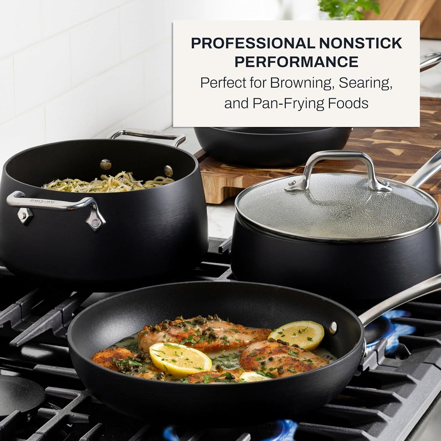 All-Clad HA1 Hard Anodized Nonstick Pots and Pans Set Non Stick Cookware Sets, Oven Broiler Safe 500F, Black