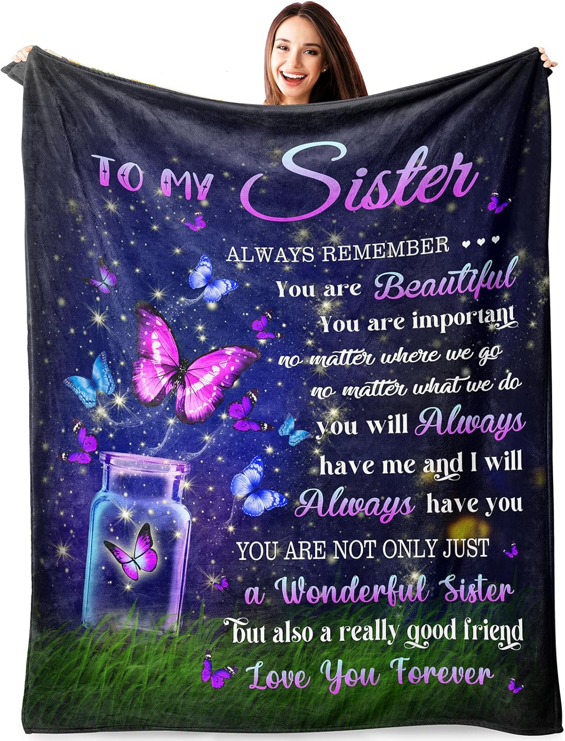 Sister Birthday Gifts - Cozy Blanket 50"x60", Perfect Present for Sisters, Best Ever Gift for Women, Ideal Soul Sisters Surprise, Unique Birthday Idea from Sister