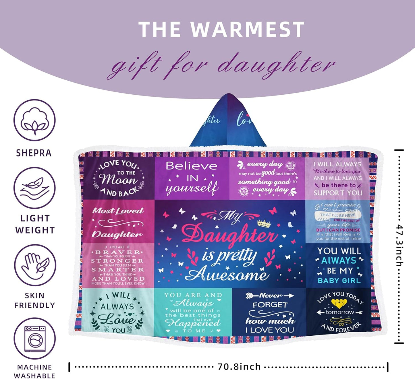 Mother's Day Daughter Gifts from Mom Birthday Gift Sherpa Flannel Wearable Hoodie Blanket Gifts for Adult Daughter