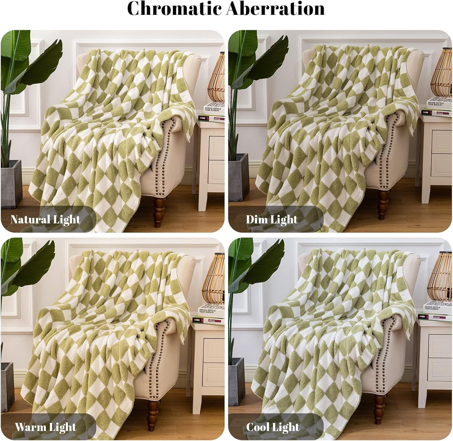 Cozy Knit Throw Blanket - Ultra Soft & Warm Checkerboard Grid Pattern Fluffy Polyester for Couch, Bed - Gift for Women, Mom, Daughter (50x60 in, Green)