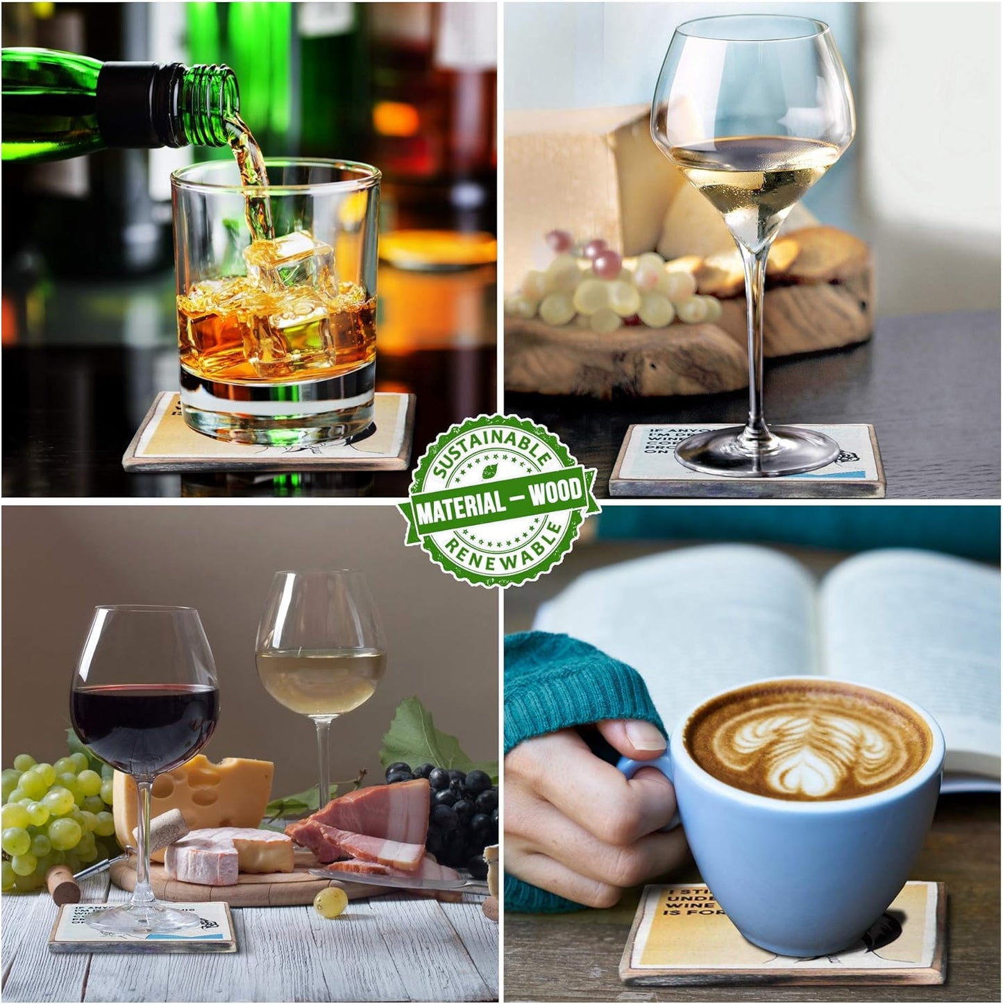 Wine Coasters with Holder - Funny Gifts for Women - Hostess Gifts - Housewarming Gifts for Wine Lovers - Wine Accessories (Funny Wine)