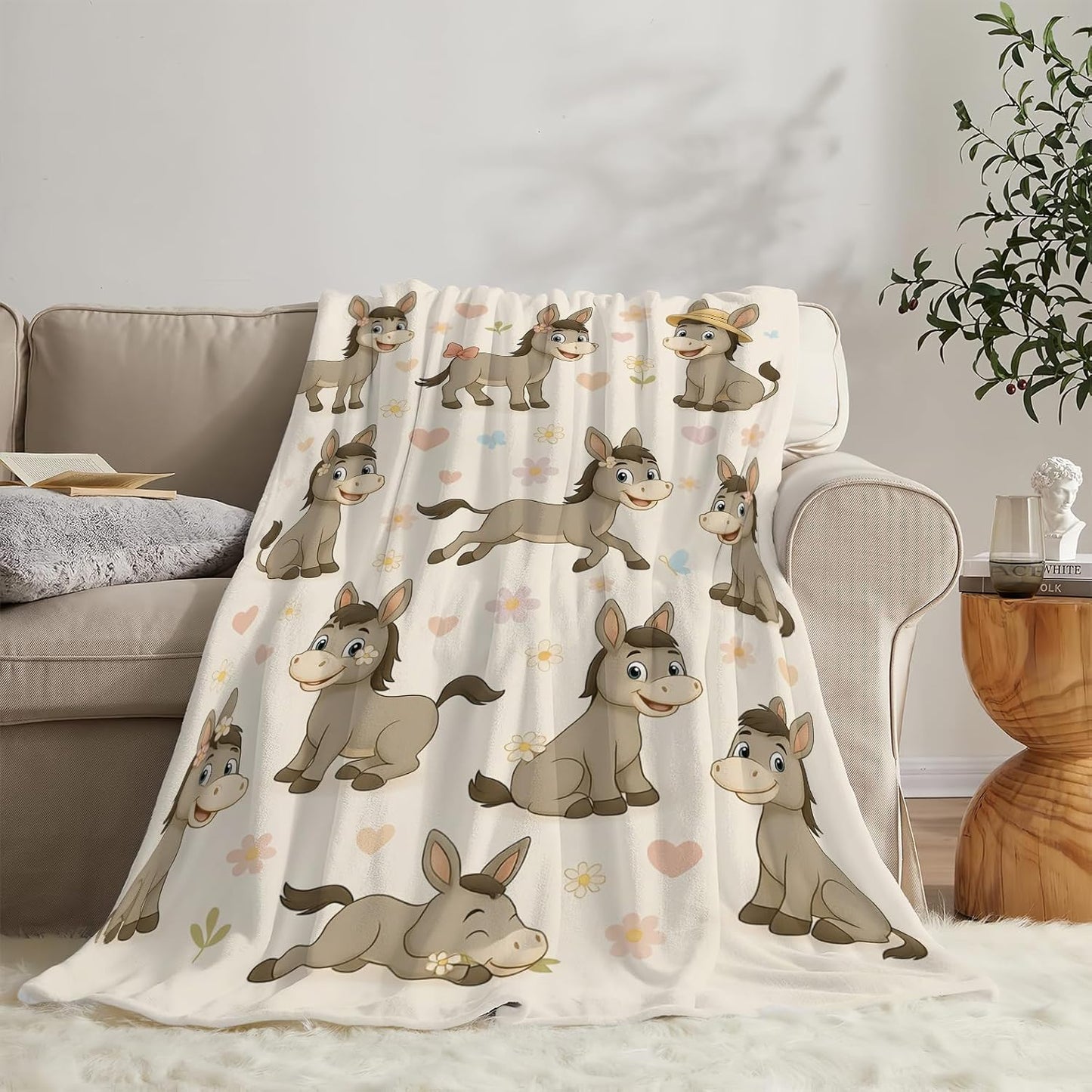 Cute Donkey Throw Blanket Funny Animal Donkey Blanket Soft Cozy Fleece Fuzzy Plush Warm Stuff Bedding Nursery Toddler Baby Blankets Gifts for Boys Girls Kids Adult Men Women 40"X50"