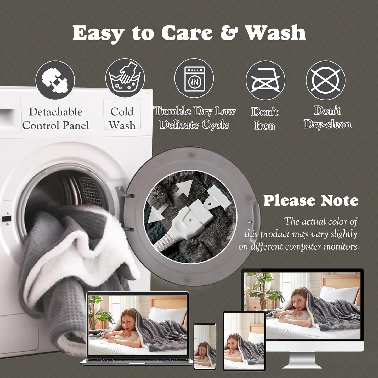 Heated Blanket Waffle Throw Size Fast Warming Heating Electric Throw Blanket with 6 Heat Settings & 4 Hours Auto-Off, Ideal Gift for Her, 50"x60",Grey