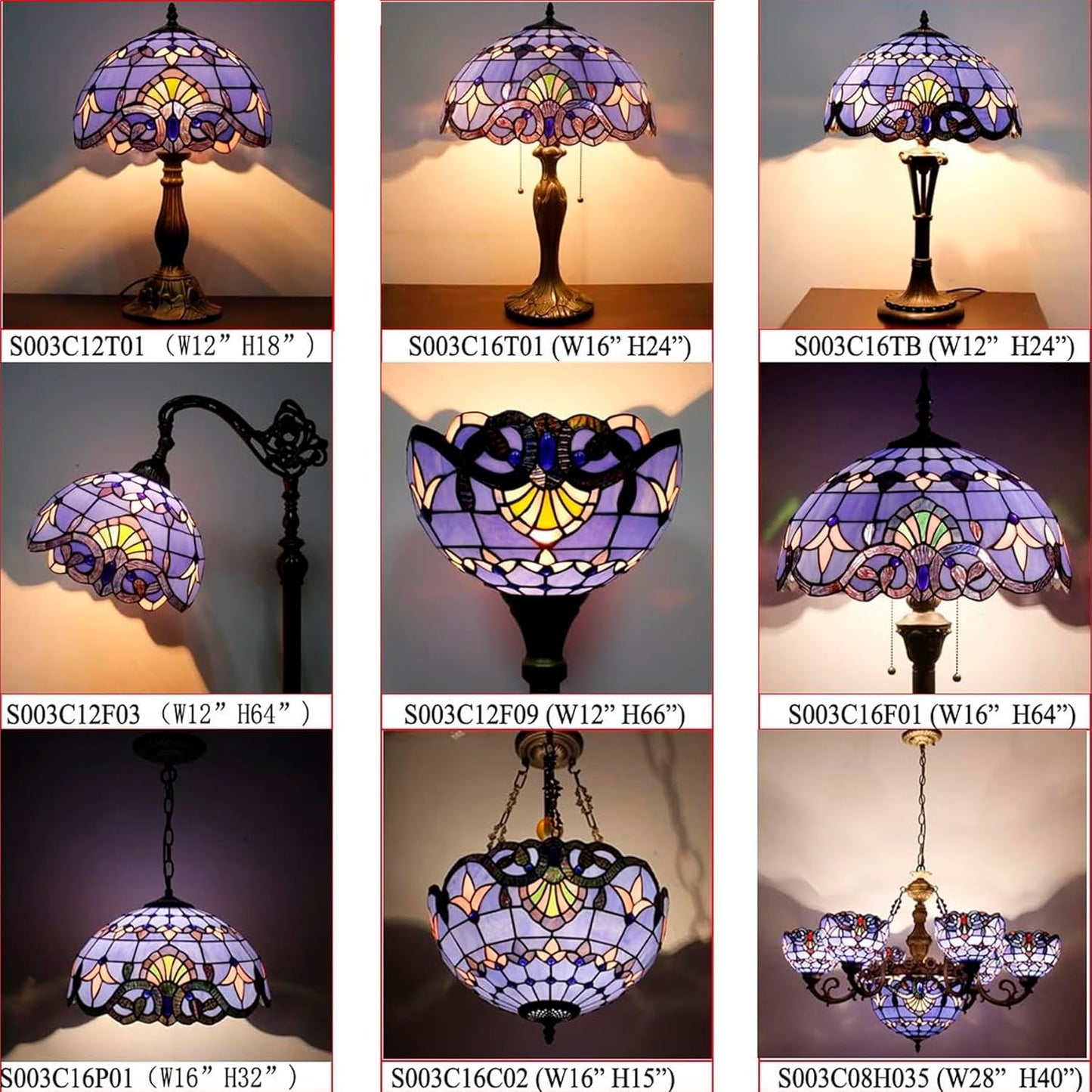WERFACTORY Floor Lamp Tiffany Style Blue Purple Stained Glass Arched Lamp 12X18X64 Inches Gooseneck Adjustable Corner Standing Reading Light Decor Bedroom Living Room S003C Series
