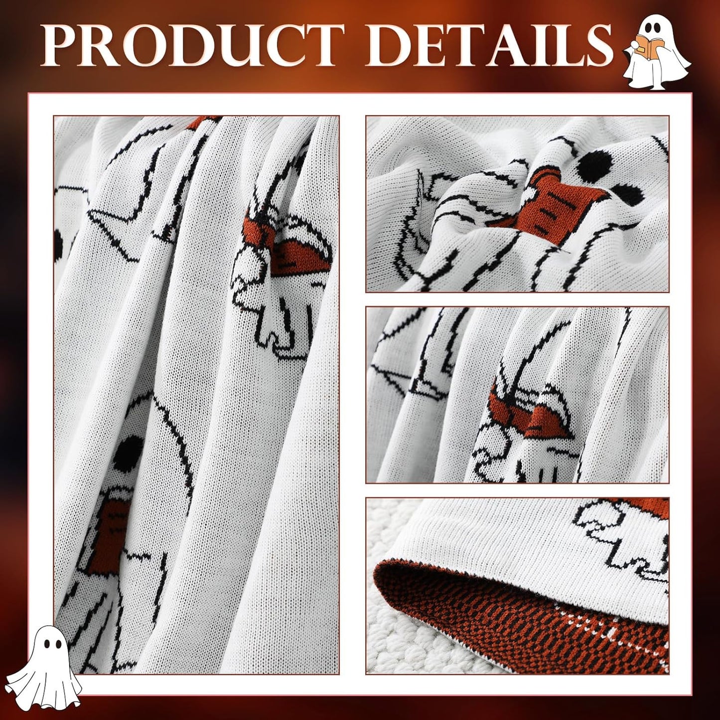 Easter Day Halloween Ghost Reading Book Blanket 50 x 60 Inches Soft Knit Throw with Ghosts Reading Book Pattern Halloween Easter Decoration Gift for Living Room Couch Sofa Bed