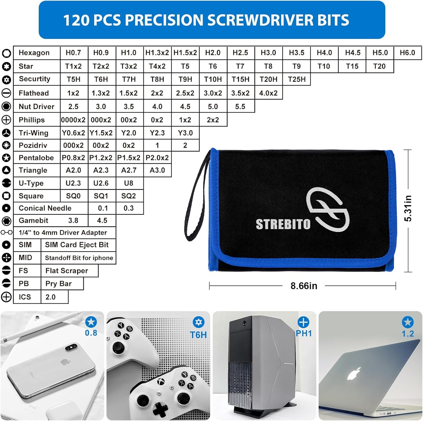 STREBITO Electronics Precision Screwdriver Sets 142-Piece with 120 Bits Magnetic Repair Tool Kit for iPhone, MacBook, Computer, Laptop, PC, Tablet, PS4, Xbox, Nintendo, Game Console
