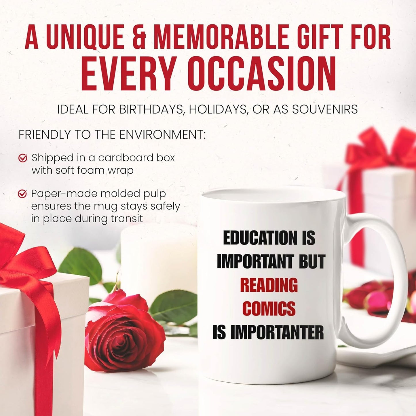 Education Is Important But Reading Comics Is Importanter Mug - Comic Lover Coffee Cup - Reader Funny Gift From - Graphic Tea Mugs - Cups - 11 Oz Ceramic Gifts For Enthusiasts, Birthday, Him, Her