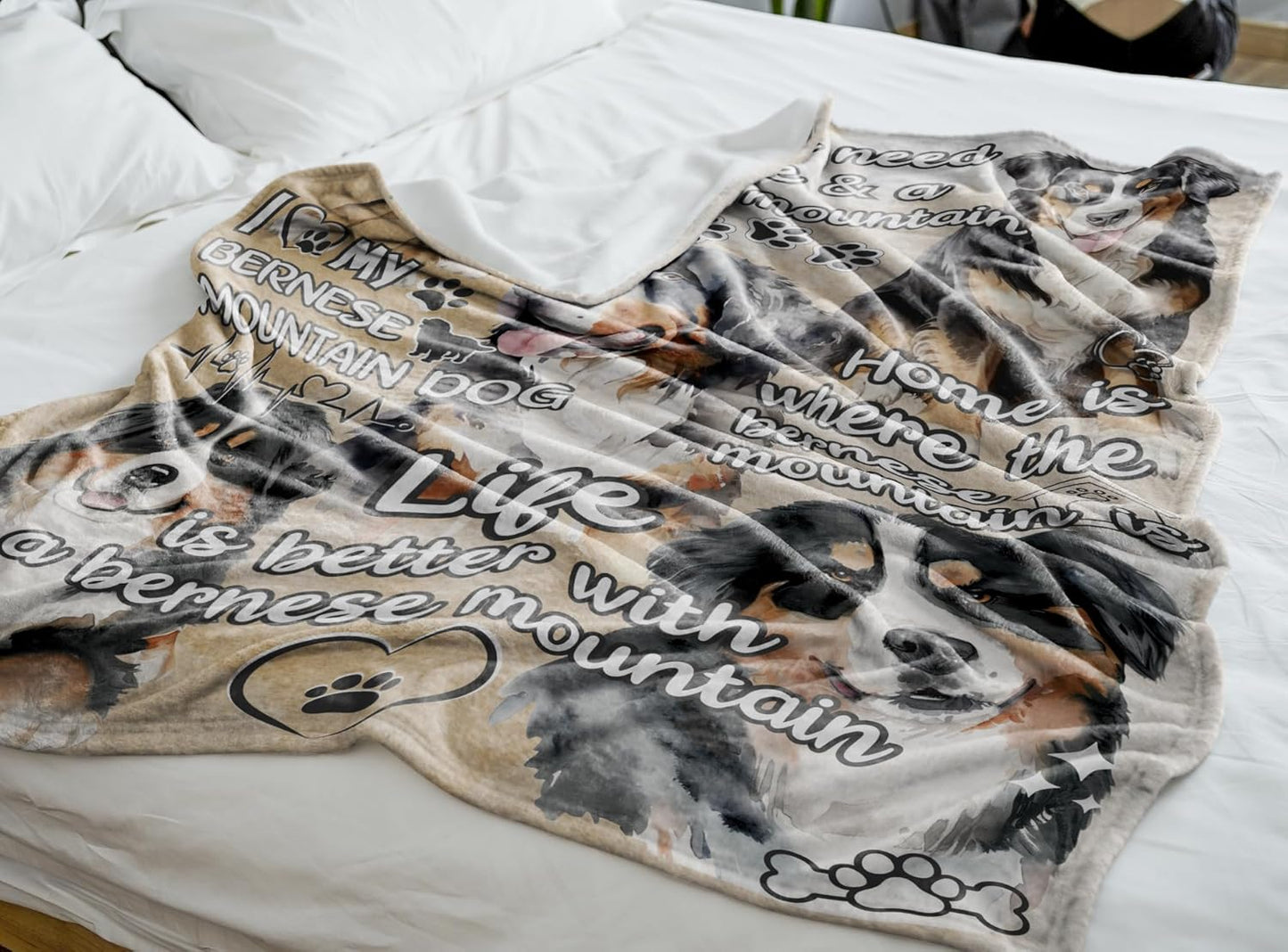 Bernese Mountain Blanket Gifts for Dog Lover & Owner, Bernese Mountain Gifts for Women & Men, Dog Mom & Dad, Soft Flannel Blanket, 65 x 50 inches