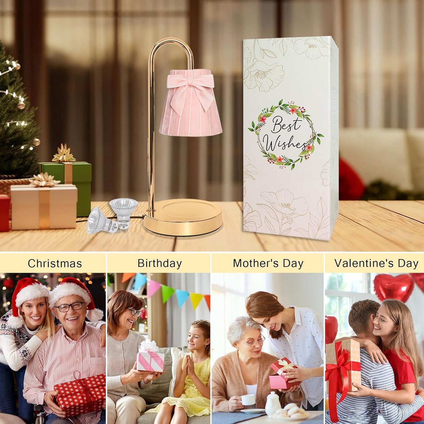 Pink Candle Warmer Lamp with Timer Dimmer Cute Coquette Bow Table Lamp Modern Decorative Bedside Light Valentine's Day Birthday Gifts Idea for Women Mom House Warming New Home Bedroom Decor