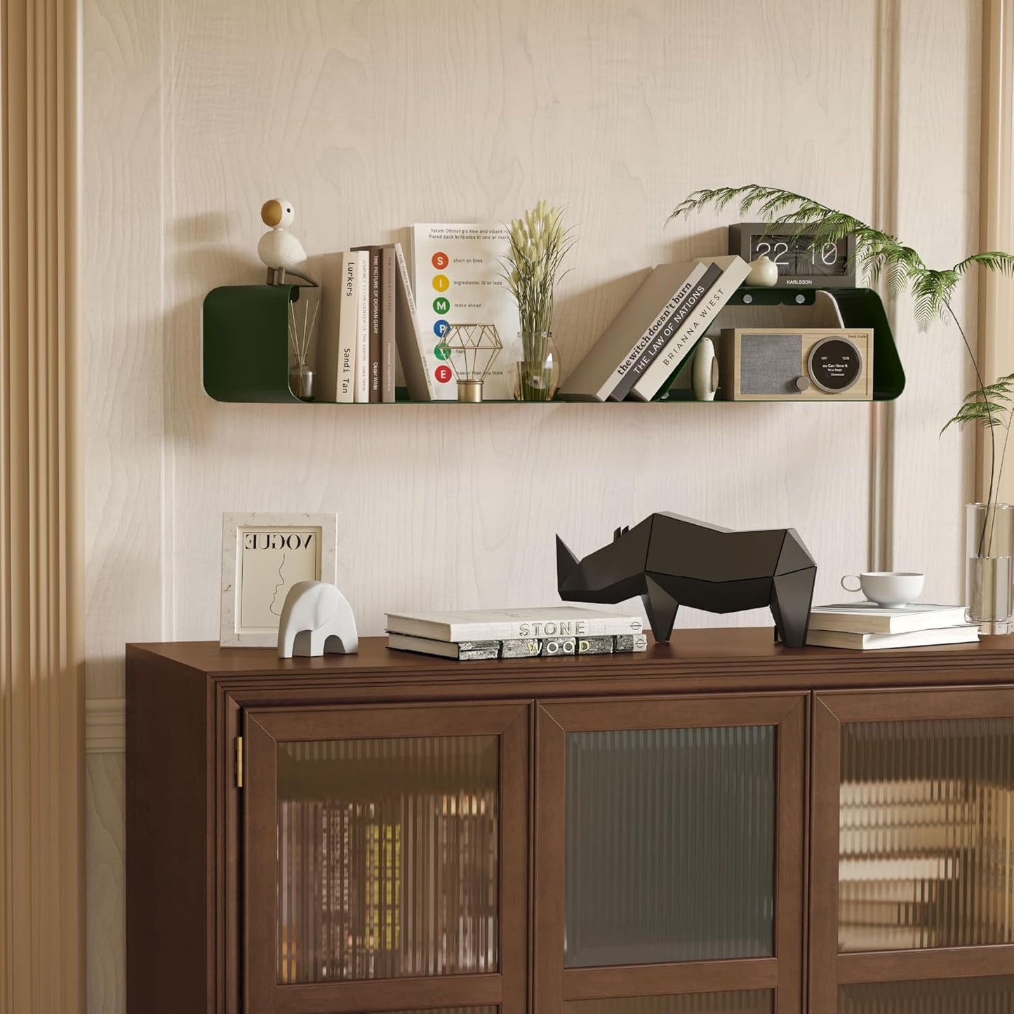 Floating Shelves, Wall Shelf, Set of 3 Mounted Metal Shelves with Unique Design for Wall Storage, Book Shelf, Display Shelves for Bathroom Bedroom Kitchen Living Room for Home Green