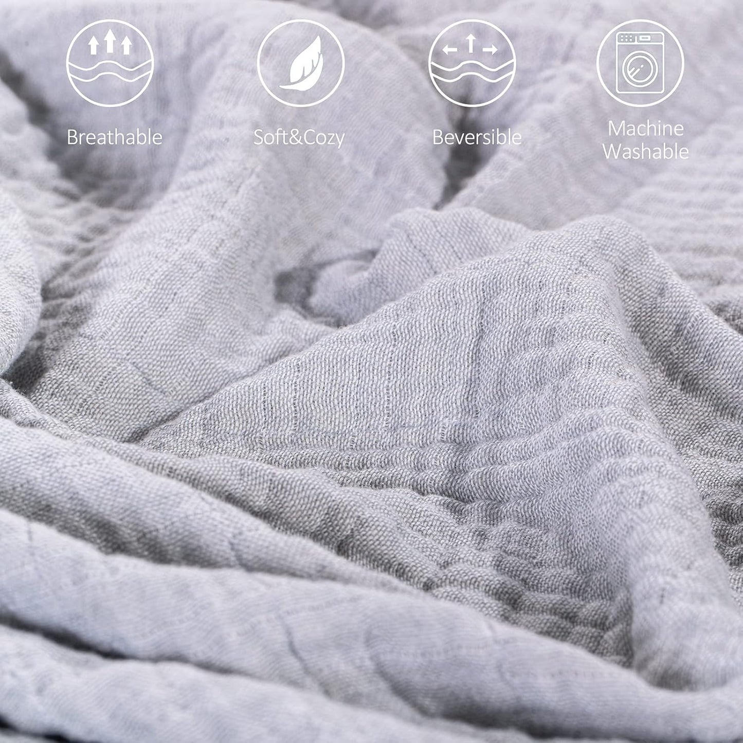 SE SOFTEXLY Cotton Muslin Throw Blanket for Adults,Breathable 4-Layer Yarn Dyed Linen Texture Gauze Blanket for Bed Sofa Couch,Super Soft Light Weight Blanket for All Season（50"x60",Grey）