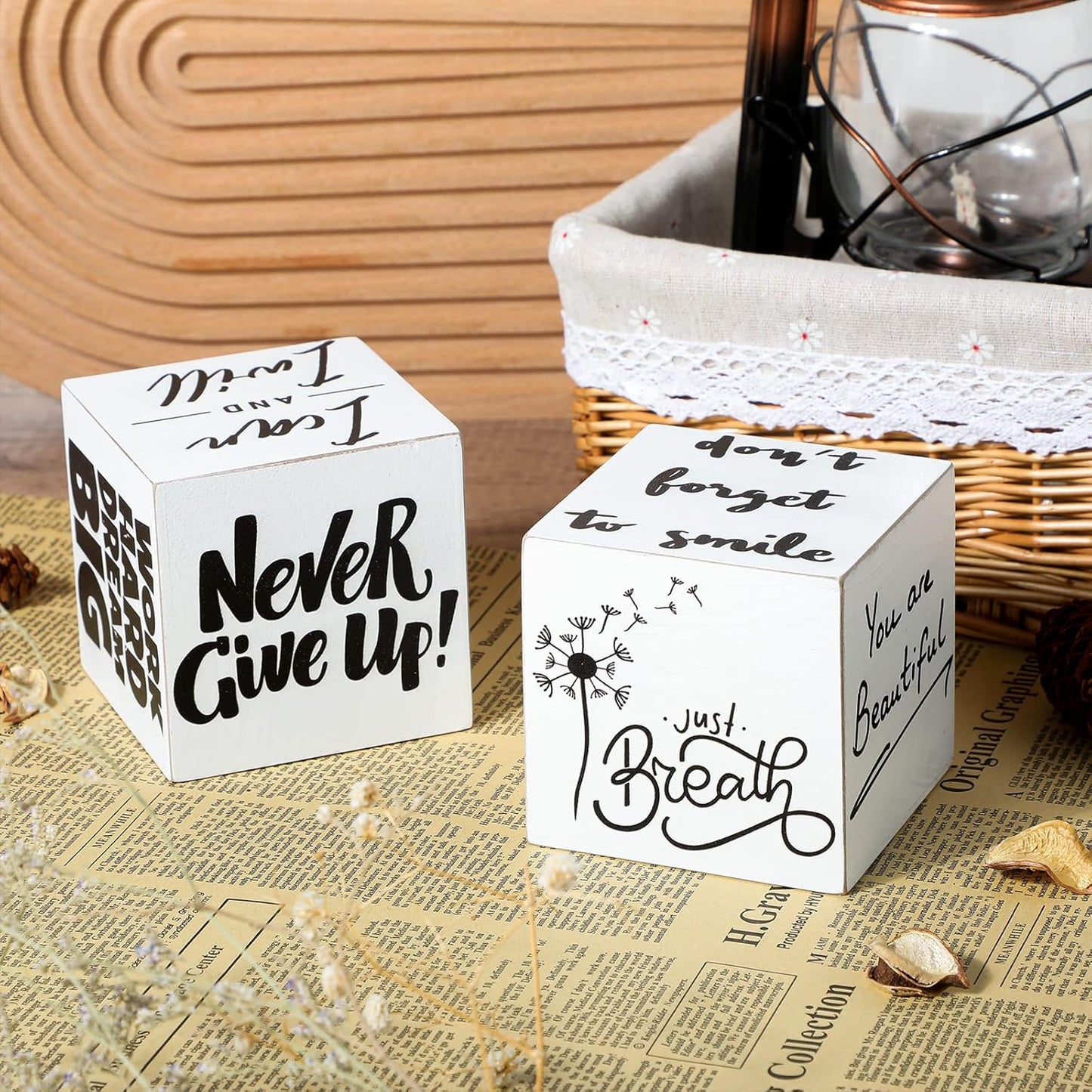 Tatuo 2 Pcs Inspirational Mini Wood Signs Anything is Possible Sign Wooden Scripture Desk Decor Rustic Motivational Table Decorations Never Give up Inspirational Word Plaque, 3.35 Inch