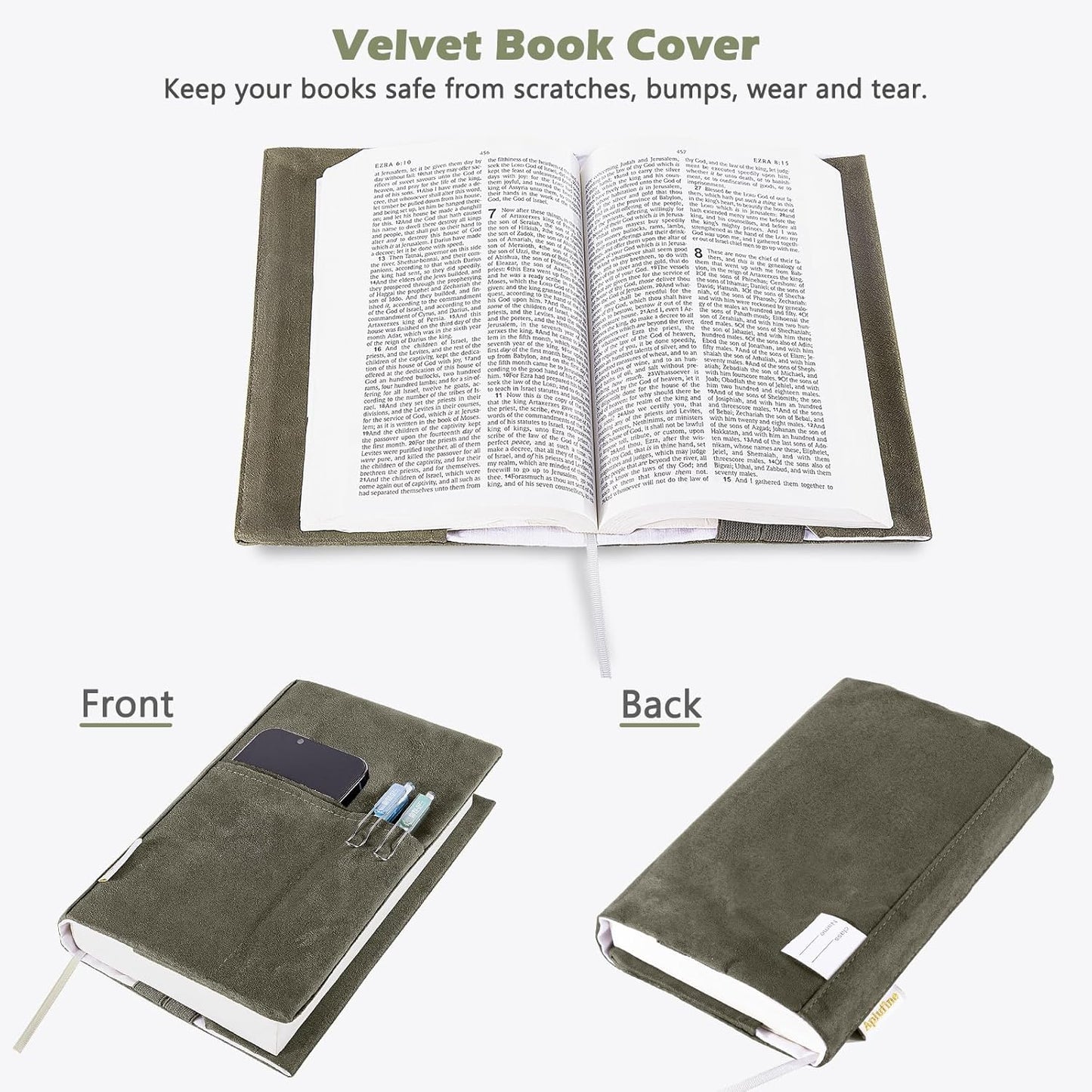 Velvet Book Cover for Paperbacks, Reusable Fabric Book Cover with Pockets, Adjustable Book Protector for Softcover Books, Journals & Bibles