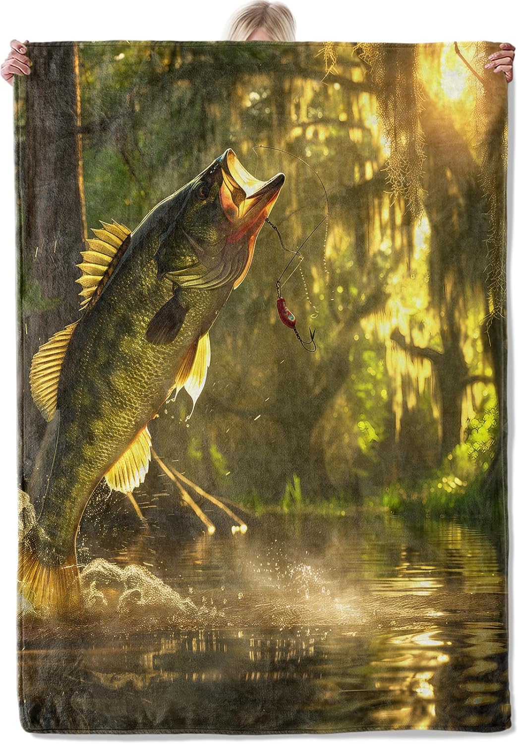 Bass Fishing Throw Blanket Gifts for Women Adults Girls, Soft Fuzzy Warm Cozy Flannel Blankets for Bedroom, Travel, Couch, Home Decor 50x60 in
