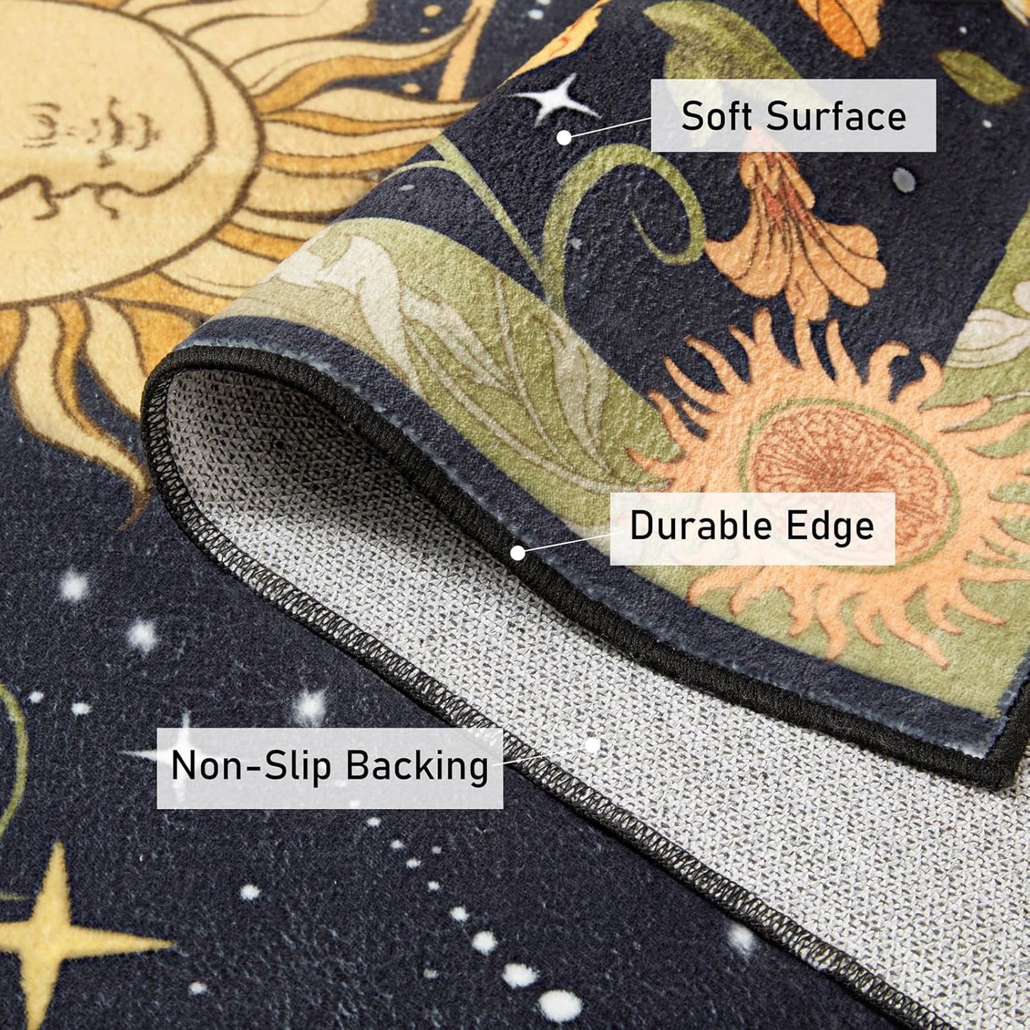 Washable Mystical Luna Moth Rugs Ultra Thin, Boho Moody Black Floral Aesthetic Bedroom Rugs Vintage Hippie Celestial Trendy Indie Dorm Rug, Retro Cute 4x6 Area Rug for Dining Living Room Entryway