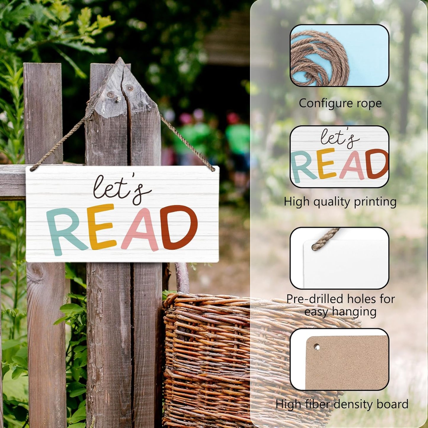 huester Reading Corner, Reading Corner Decor for Classroom, Boho Classroom Home Library Let’s Read Sign Wall Hanging Decor, 12x6 inches