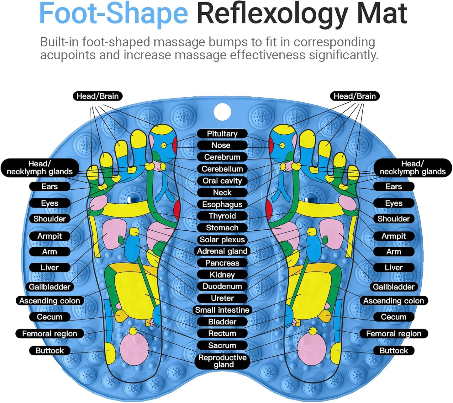 Foot Massage Mat, Big Foot Reflexology Mat with Magnetic Therapy, Foot-Shaped Acupressure Mat for Feet Relaxation, Under Desk Mat Pressure Point Mat for Pain, Fatigue and Stress Relief(Blue)