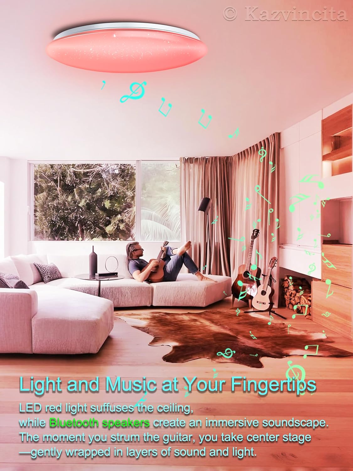 WF-Version LED Ceiling Light with Speaker 40W 13Inch Control via app/Voice/Remote Adjustable Brightness & Color Temperature Ceiling Lamp RGB Ambient Lighting for Bedroom Kids Room and More