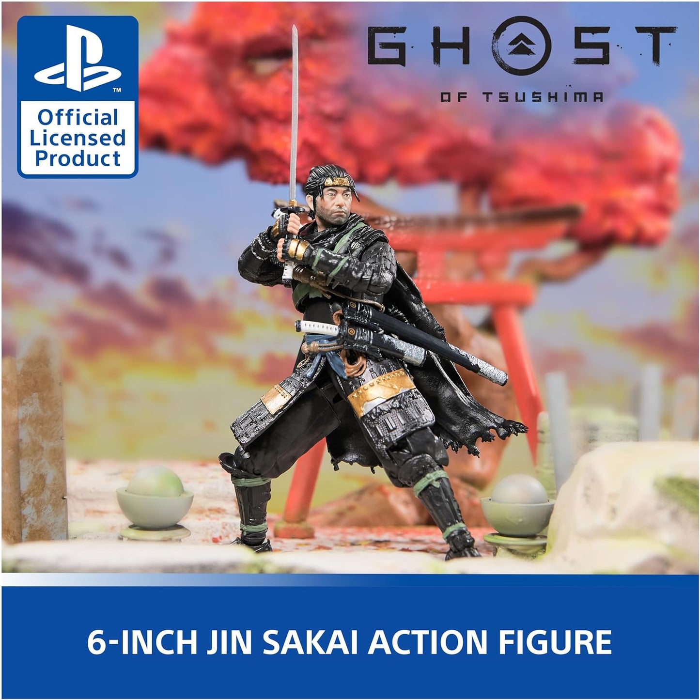 PlayStation, Ghost of Tsushima, 6” Jin Sakai Samurai Action Figure & 2 Accessories, The Shapes Collection, for PS5 Fans & Collectors Ages 17+