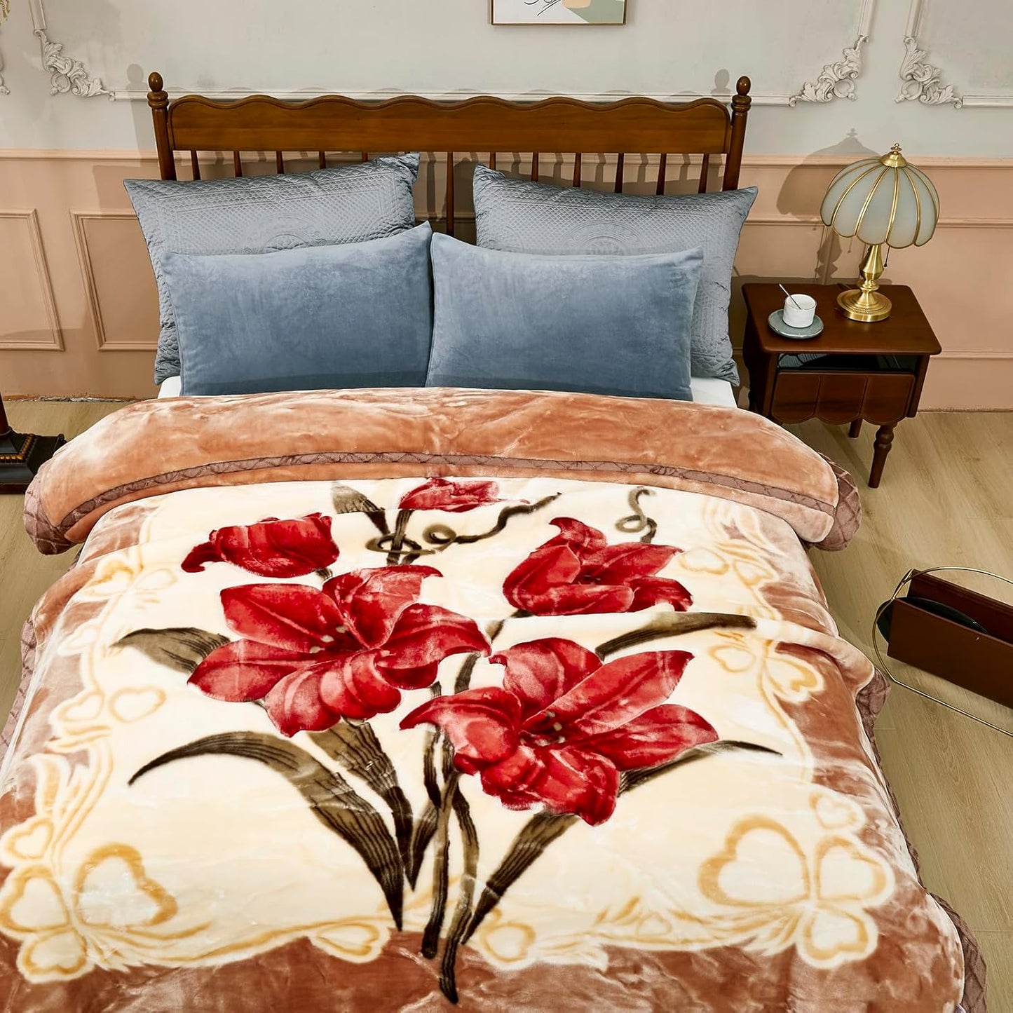 LGYKUMEG Mink Fleece Throw Blanket 55" × 75" - 2 Ply Reversible Silky Soft Plush Warm Blanket for Autumn Winter 5.5 Lb /2.5kg.