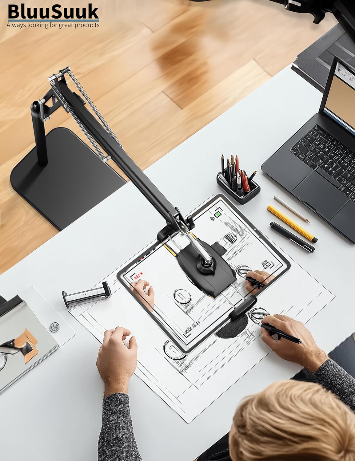 Tablet Floor Stand with 11lb Stable Base - Adjustable Height Stretchable Arm Swivel Holder Mount, Compatible with iPad Pro Air Mini 12.9/9.7, Kindle, Galaxy Tab, Cell Phones (4.7''-13'')