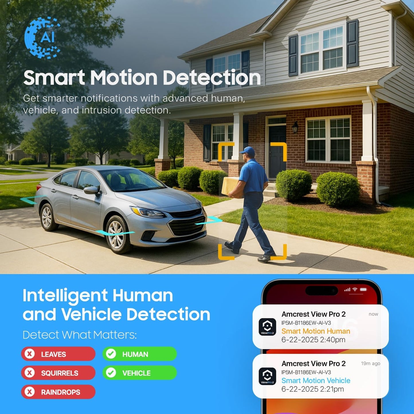Amcrest 5MP Outdoor POE Camera 2592 x 1944p Bullet IP Security Camera, IP67, 132° Viewing Angle, Human & Vehicle Detection, Tripwire & Intrusion, 5-Megapixel, IP5M-B1186EW-AI-V3 (White)