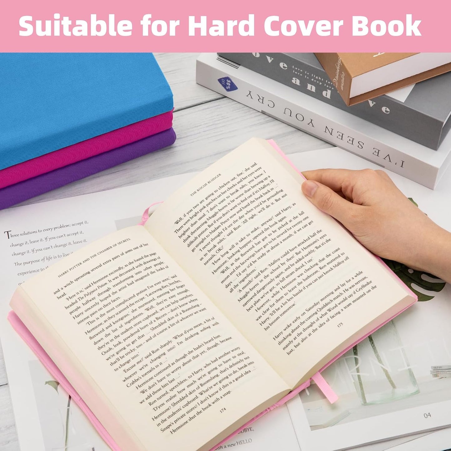 KICNIC Big Pink Fabric Book Cover for Hardcover, 9x11 Inch, 1 Pack, Up to 10”x12.5”, Adjustable School Book Sleeve Protector for Teens, Stretchable Decorative Cloth Book Sox for Book Lovers