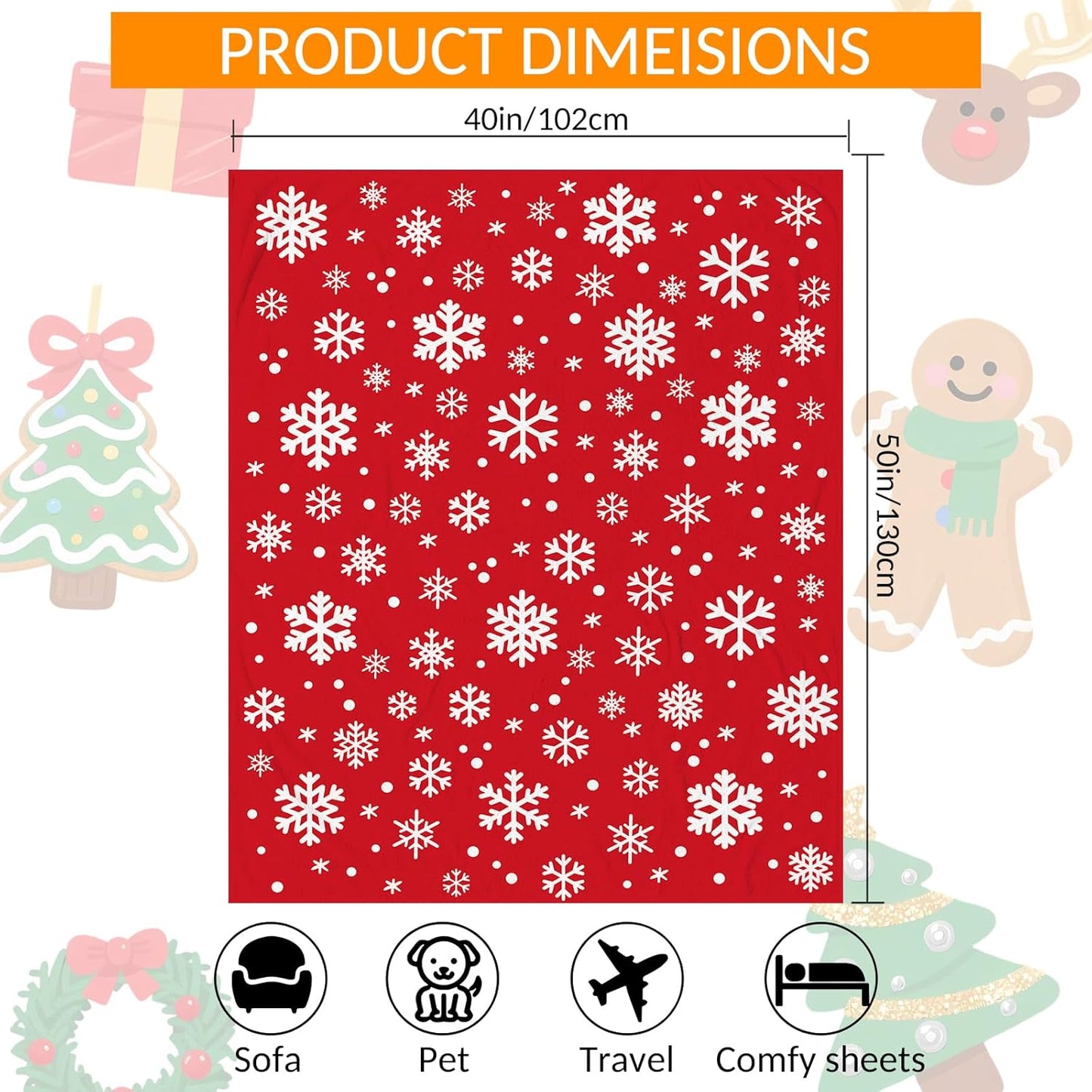 Christmas Throw Blanket - Ultra Soft Flannel Holiday Blankets for Couch & Bed, 50x40 Inch Cozy Lightweight Warm Blanket for Adults Kids, Machine Washable with Snowflake