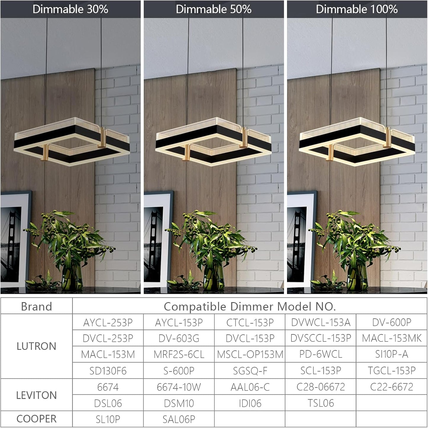 Modern LED Chandelier with Remote Control 1 Ring Dimmable 3 Color Black Gold Adjustable Pendant Light Square Chandelier Dining Light Fixture for Kitchen Bedroom Ceiling Hanging（1-Pack）