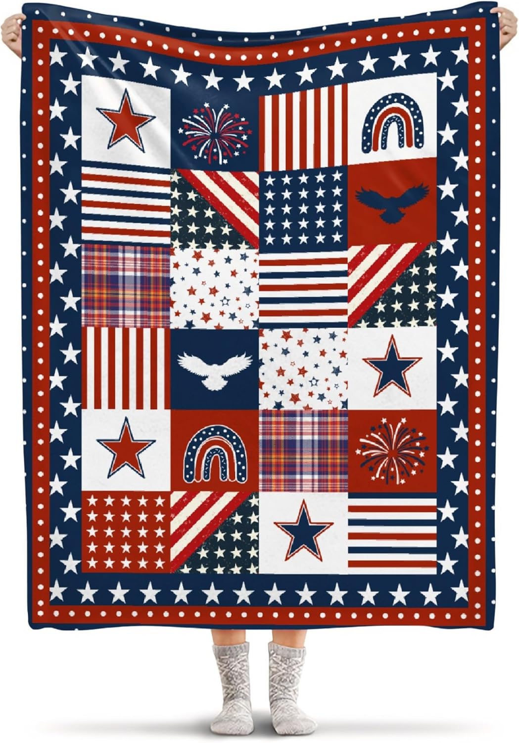 Flag Star Patriotic Blankets Independence Day 4th of July Blanket Gifts, Ultral Soft Blue Red White Lightweight Flannel Blankets Throw for Home Sofa Bed Chair 50"x60" for Teens