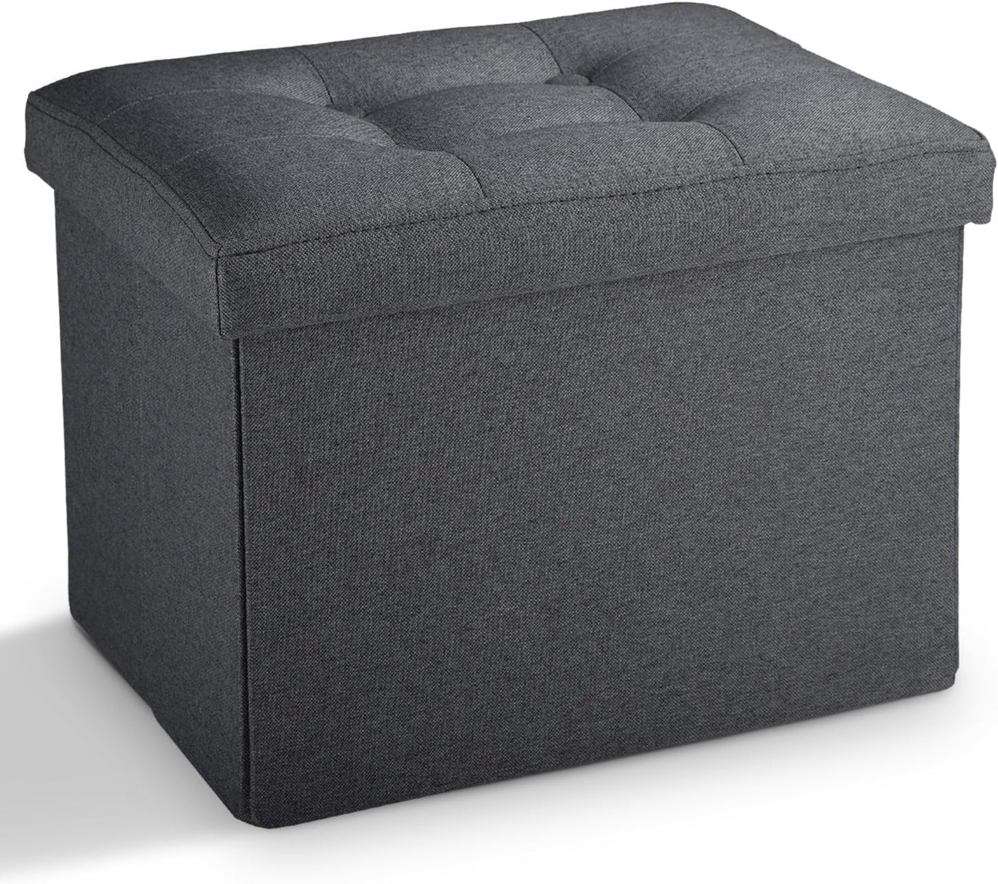 LINMAGCO Small Storage Ottoman Stool Foot Rest Stool Under Desk Stool Short Folding Ottoman Linen Cloth Dark Gray 17X13X13IN