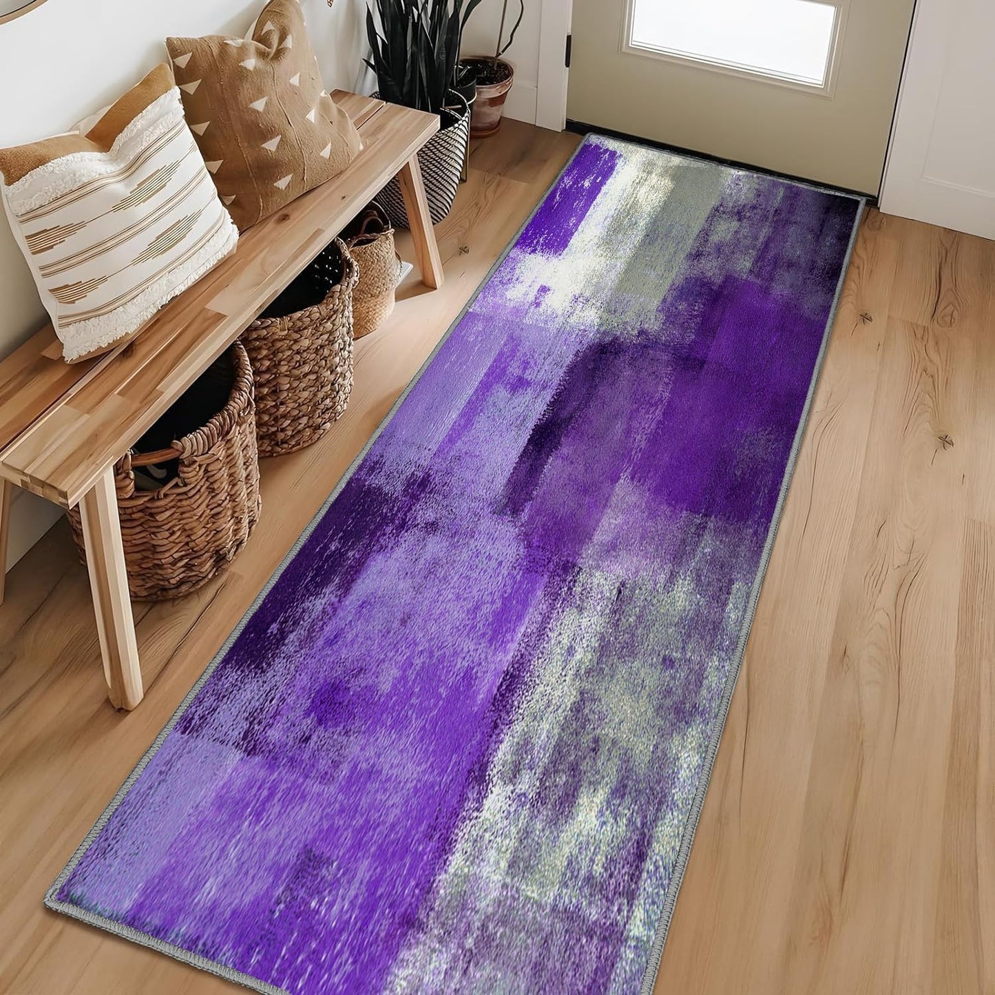 LOKMU Non-Slip Area Rugs Purple and Grey Abstract Art Home Decor Rugs Carpet for Classroom Living Room Bedroom Dining Kindergarten Room 2.7'x6'