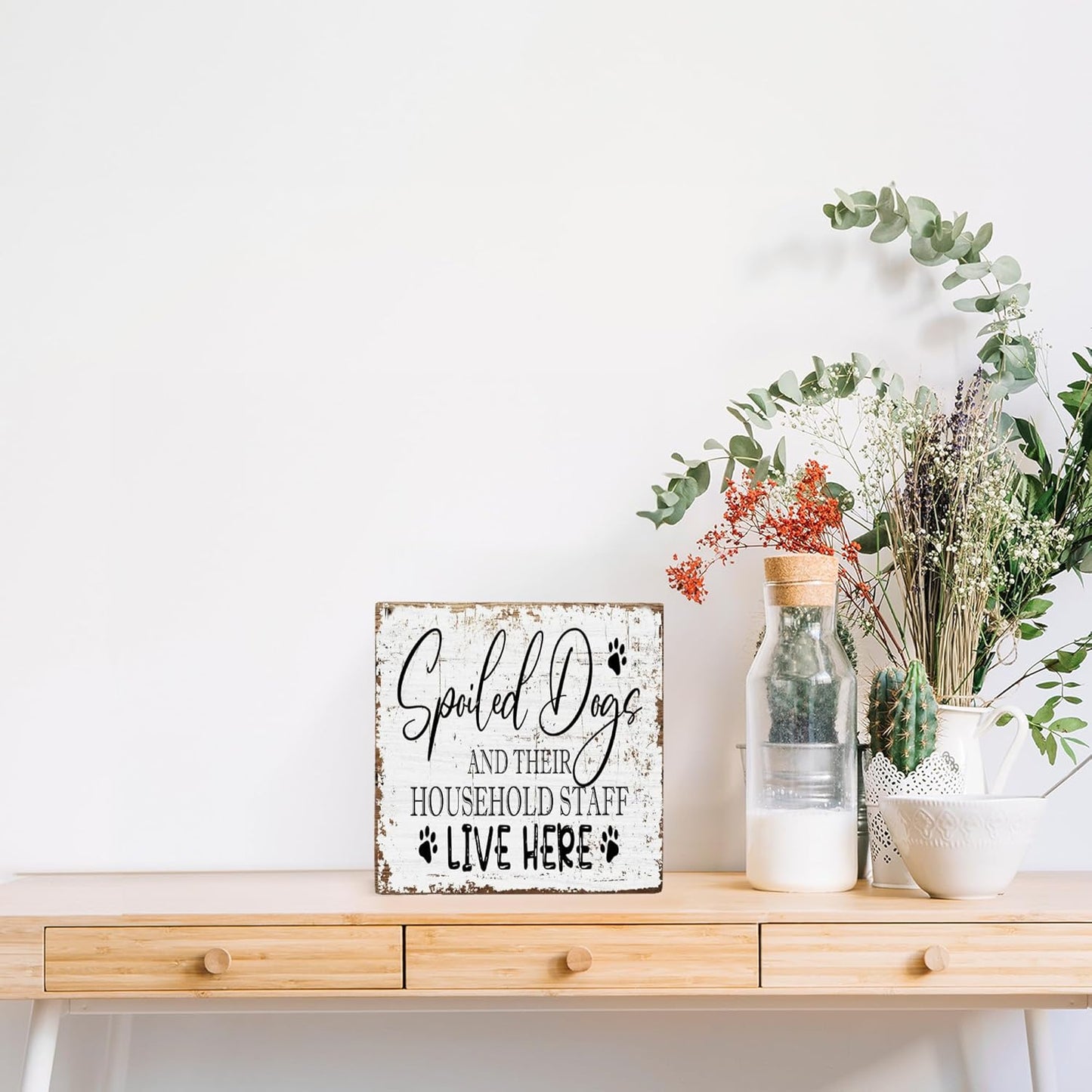 Spoiled Dogs Live Here Wooden Box Sign - Rustic Dog Lover Plaque for Home Table Decor