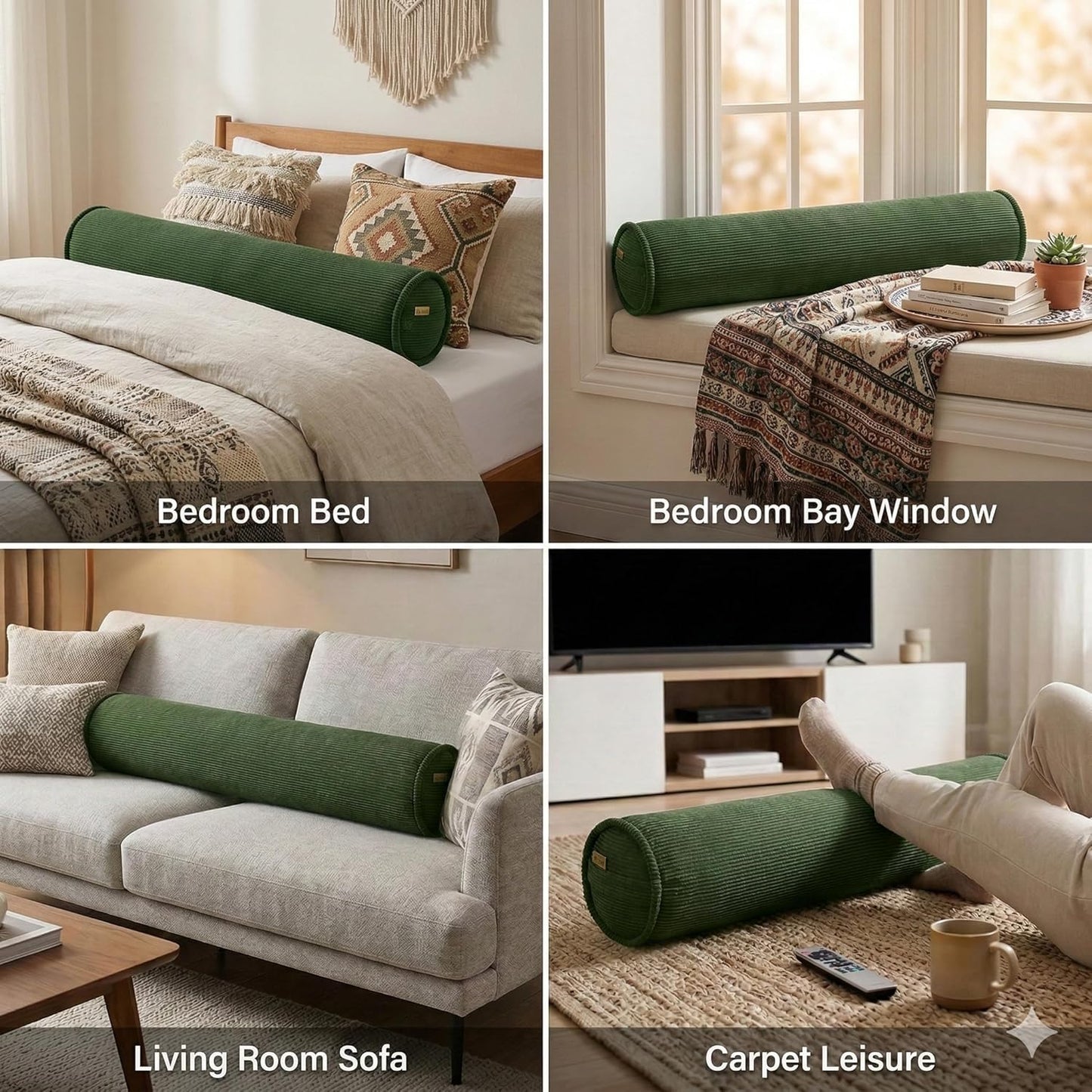 Cuddle Pillow – Corduroy Long Body Pillow for Adults, Cozy Bolster Pillow for Bed, Soft & Supportive for Relaxing Sleep,47 x 7.87 Inches,Avocado Green
