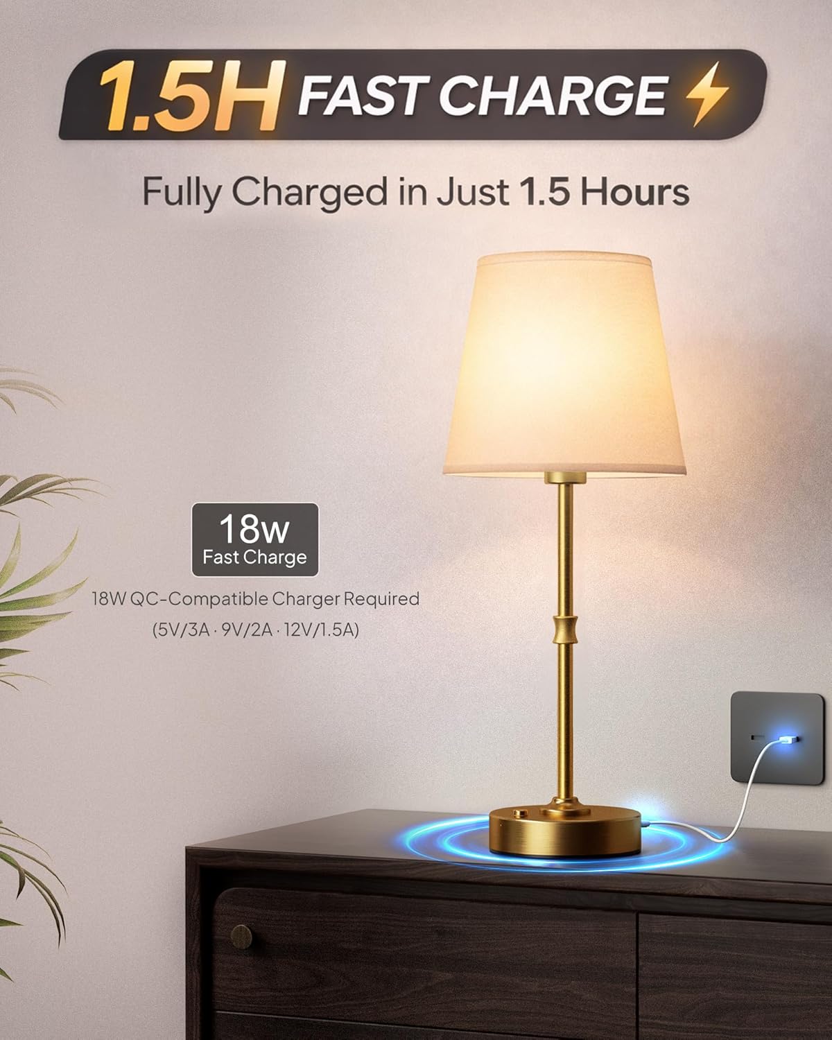 EppieBasic Cordless Table Lamp Rechargeable: Fast Charging & Long Lasting - 2700K Warm Light Vintage Gold Lamps for Women Housewife - Dinning Living Room Bedroom