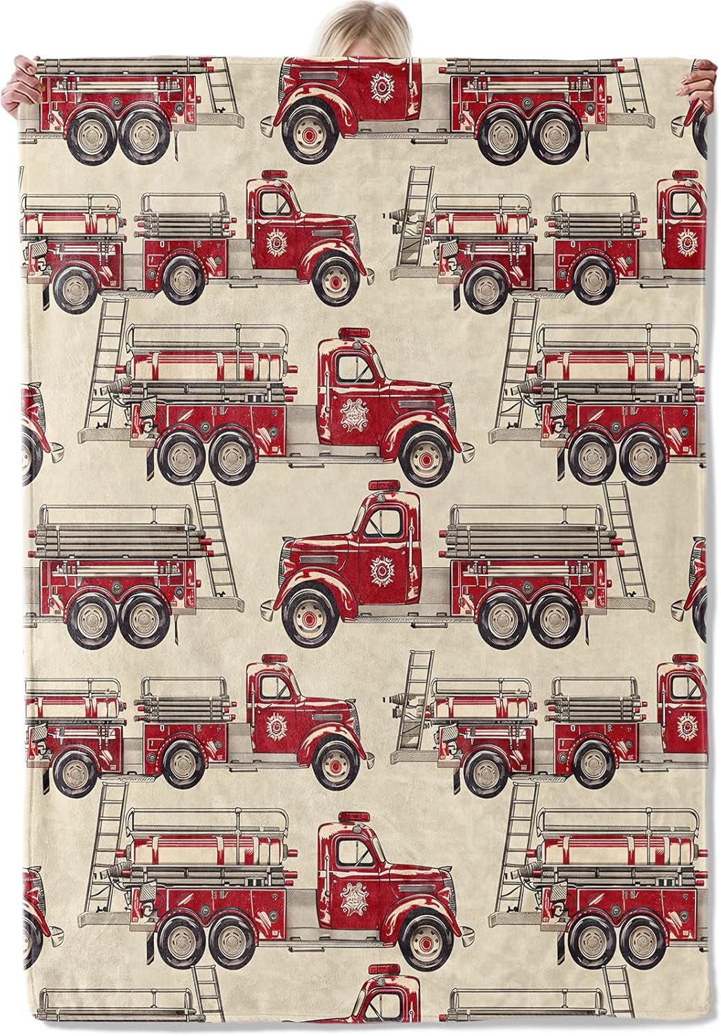 Vintage Fire Truck Throw Blanket Gifts for Women, Soft Fuzzy Warm Cozy Flannel Blankets for Bedroom, Travel, Couch, Home Decor 50x60 in