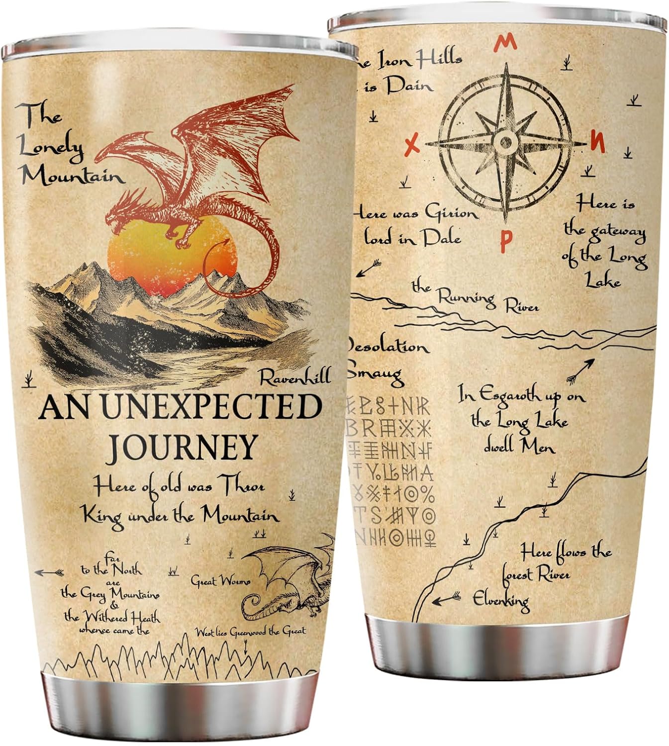Fantasy Dragon Map Tumbler – Epic Journey Inspired Stainless Steel Travel Mug with Lid, Bookish Fan Gift for Men and Women